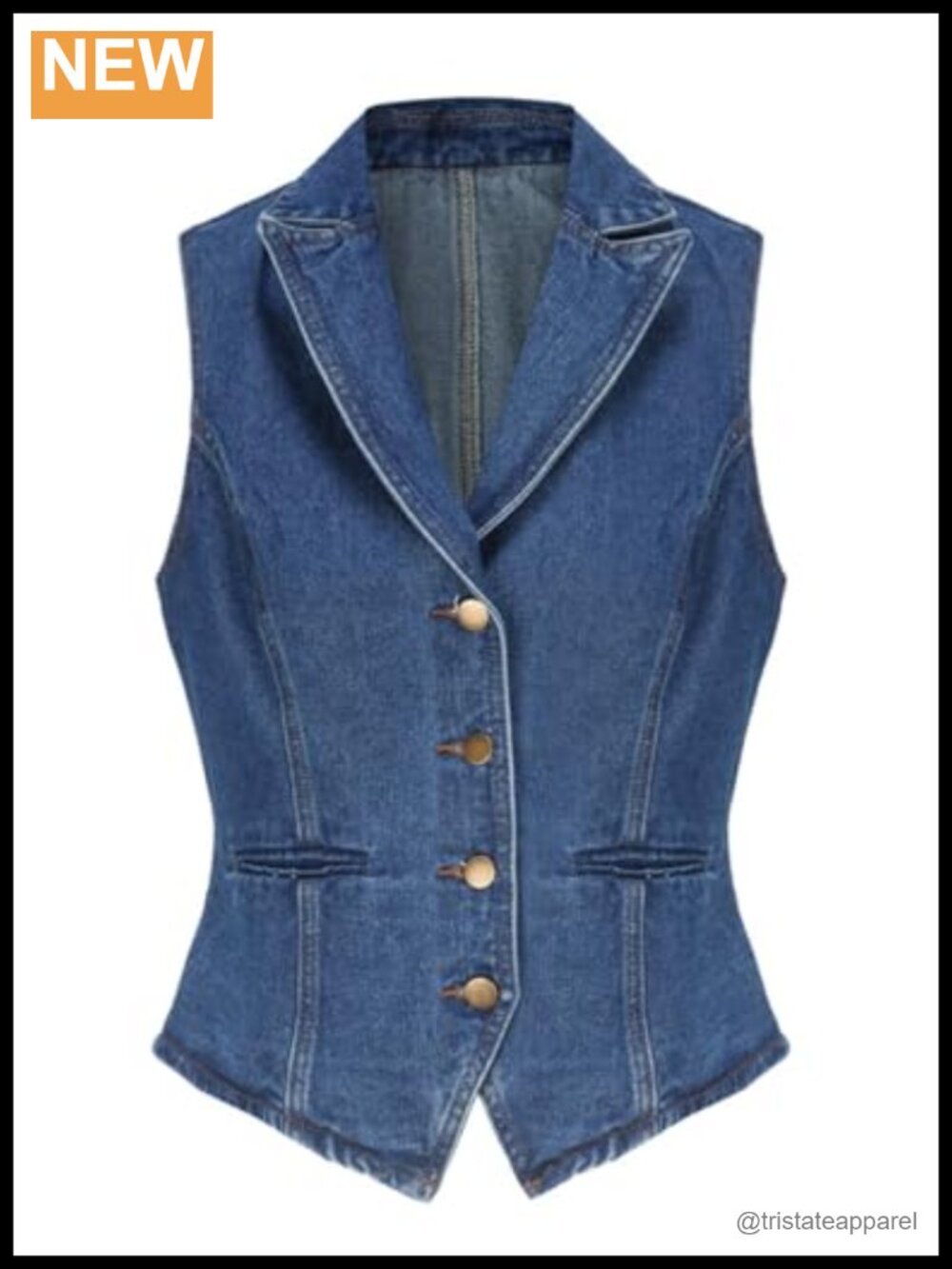 Sleeveless Lapel Denim Vest Women Cotton Button Down Waistcoat